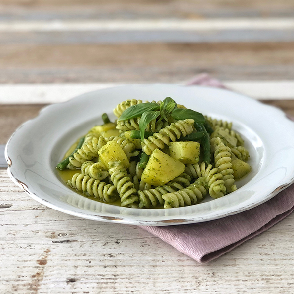 Fusilli mit Pesto alla Genovese, Kartoffeln und grünen Bohnen